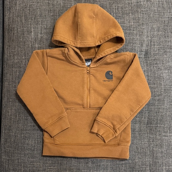 Carhartt Other - Carhartt Toddler Brown Half-Zip Hoodie – Size 3T | Logo Sleeve | Great Condition